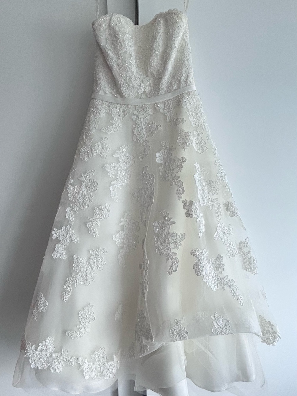 David's Bridal Galina Ivory Strapless Lace A-Line Wedding Dress